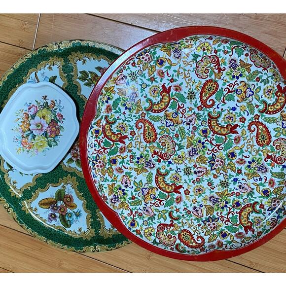 Set Vintage DAHER WARE Metal two 16" Platter 1 Elite 7” tray England Granny chic - Picture 3 of 10